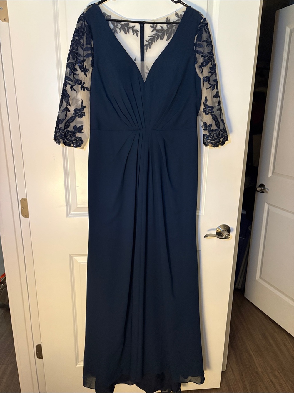 Navy Blue Fit & Flare Formal Dress | Sequin Appliqués | Mother of the Bride